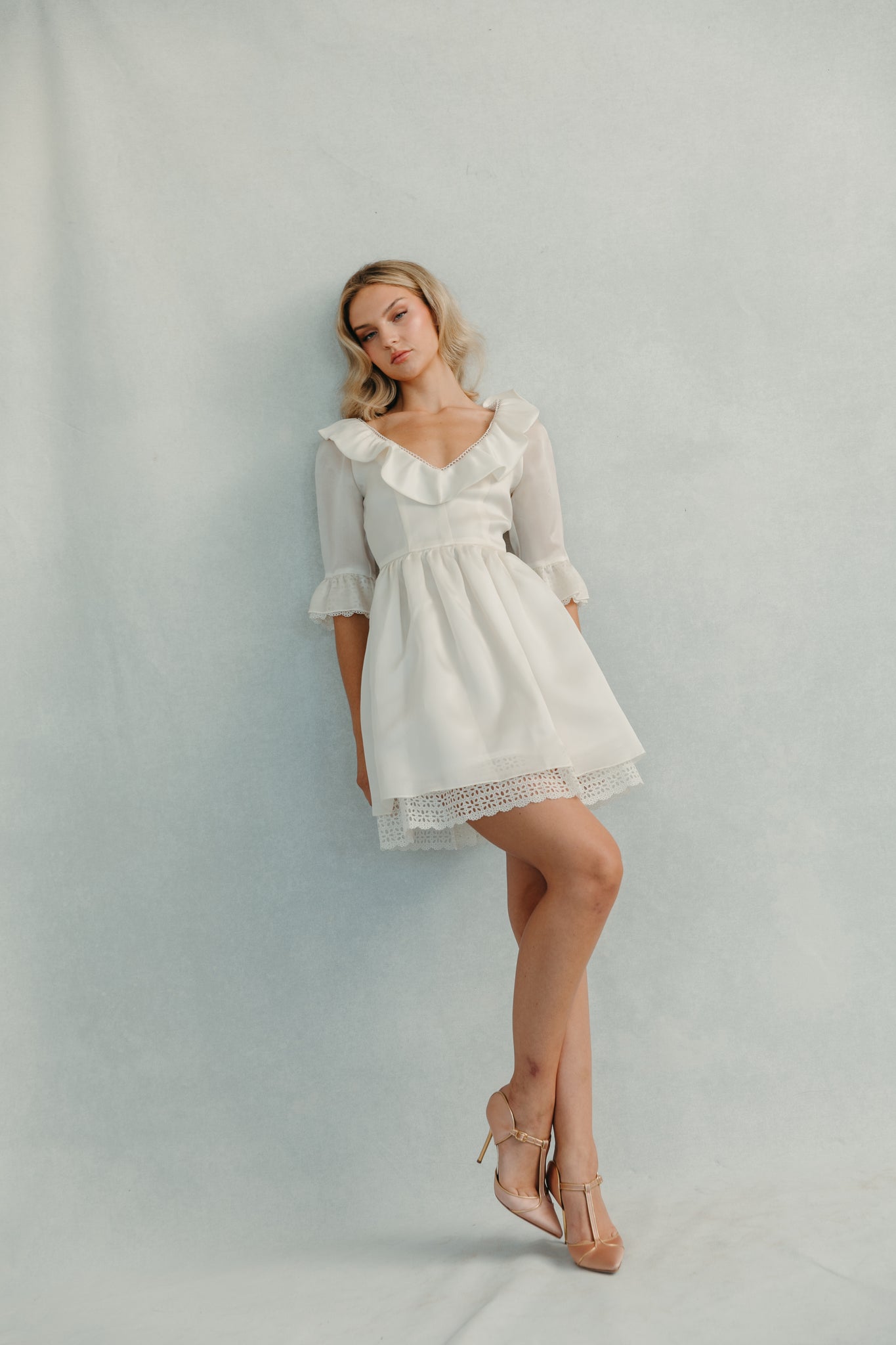 florence ivory ruffle sleeve mesh dress Angel & Rocket Girls Printed Cream Dresses